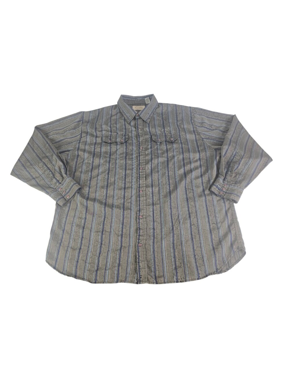 Scully Mens Pearl Snap Shirt Gray Teal Blue Paisley Stripe Western L/S Size XXL